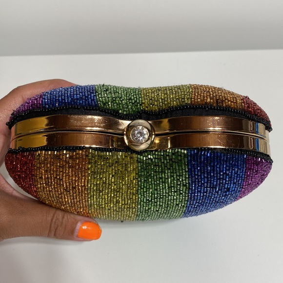 TopShop Rainbow Beaded Heart Clutch or Crossbody - Picture 3 of 16